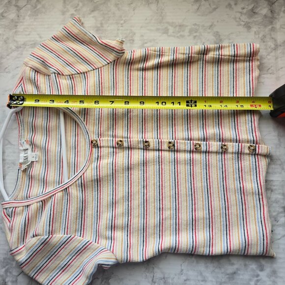 Pink Rose Striped Button-Front Ribbed Short Sleeve Knit Crop Top Size L  Multico - Picture 5 of 5